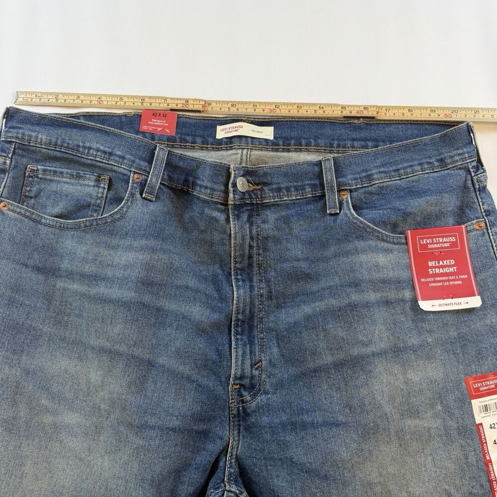 Levi Strauss Signature Gold Men's Relaxed Fit Flex Denim Blue Jeans 42x32 New - Picture 11 of 15